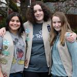 Madison Miller / staff photo                                Tillicum Middle School eighth-grade Girl Scouts are working to save endangered animals through an art contest. From left: Lola Rosenwald, Gwen Cable and Emma Rose Mulholland Salazar.