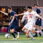 Bellevue Wolverines forward Jed Michael, left, scored two goals against the Juanita Rebels on April 25. Bellevue defeated Juanita 2-0 to improve its overall record to 10-0-3. Photo courtesy of Stephanie Ault Justus