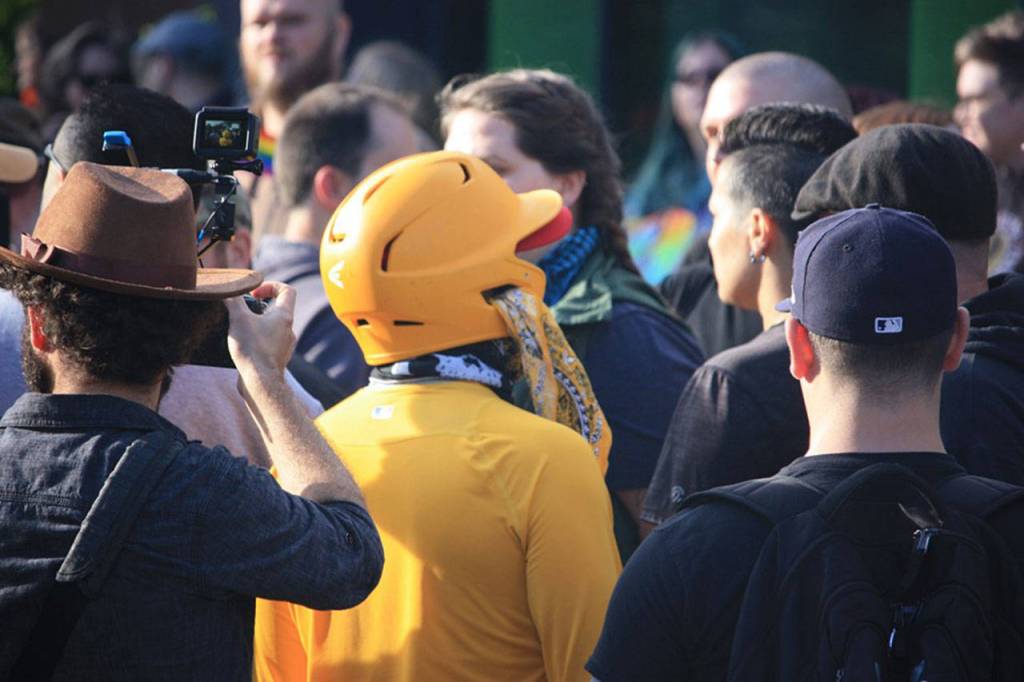 Members of the far-right street fighting organization known as the Proud Boys attended the event too and at times were confrontational towards supporters of the event. Aaron Kunkler/staff photo