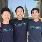 Bellevue Badminton club players Willam Hu, left, and Jacob Zhang, right, captured first place in their divisions at the 2019 Junior National Championships in Frisco, Texas. The players were coached by Derrick Ng, center. Shaun Scott/staff photo