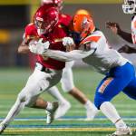 Newport running back Nirun Turner carries the ball during a 36-3 loss to Rainier Beach on Sept. 6. Photo courtesy of Patrick Krohn/Patrick Krohn Photography