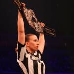 Aubrey Edwards holds the championship belt over her head during the All Elite Wrestling title match on Aug. 31. Photo courtesy of James Musselwhite