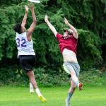 Ayyub Jemal of Bellevue Ultimate (32) catches a score during an 11-8 victory over Mercer Island on Sept. 12. Photo courtesy of Andrew Zydel