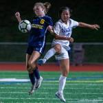Bellevue sophomore Chloe Capriotti and Libertys Liv Teves both going for the ball in a 1-1 tie on Sept. 24. Photo courtesy of Stephanie Ault Justus