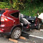 The fire department had to cut the roof off the rolled vehicle to extract the driver. Photo courtesy of Bellevue Police Department
