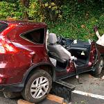 The fire department had to cut the roof off the rolled vehicle to extract the driver. Photo courtesy of Bellevue Police Department
