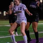 Bellevue midfielder Morgan Pingree (12) shields the ball from Lake Washingtons Ari Issa (19) in the 3A KingCo championship game on Nov. 5. Photo courtesy of Stephanie Ault Justus