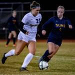 Bellevue defender Julia Hasbrook (24) dribbles the ball during a 3A state tournament game against Southridge on Nov. 13. Photo courtesy of Stephanie Ault Justus