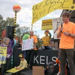 Evan Pappas/Staff Photo                                CENSE co-founder Don Marsh speaks to the crowd about the Lake Hills Transmission Line project in East Bellevue. Evan Pappas/Staff Photo