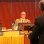 From left to right: Deputy Mayor Lynne Robinson, Mayor John Chelminiak and lawyer J. Richard Aramburu at a public hearing in October. Staff photo/Blake Peterson