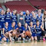 The Bellevue Christian Vikings girls basketball team earned fourth place at the Class 1A state basketball tournament on March 2 in Yakima. The Vikings defeated Elma, 41-35, in the fourth-place/sixth-place game on March 2. Photo courtesy of Mark DeJonge