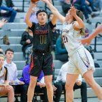 Newport senior guard Eva Richards takes a shot during a 4A Wes-King district playoff game on Feb. 18. Photo courtesy of Patrick Krohn/Patrick Krohn Photography
