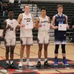 The 2A/3A KingCo boys all-league first team was honored at the end of the KingCo tournament championship game on Feb. 11. From left: Eric Hart (Bellevue), Nigel Seda (Mercer Island), David Pickles (Mercer Island), Adam Parker (Mercer Island), Derek Kramer (Interlake) and Hudson Hansen (Bellevue). Benjamin Olson/staff photo
