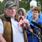 Mike Weatherill holds up a picture of his mother, Louise, at a March 5 press conference. Louise, who was a resident of Life Care, died yesterday. It is unknown whether she died from coronavirus. Blake Peterson/staff photo