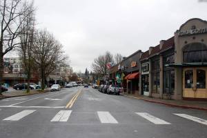 A shot of downtown Kirkland. Samantha St. John of the citys chamber of commerce said that Kirklands business community is likely being more detrimentally affected than others on the Eastside due to the citys often being deemed the epicenter of the coronavirus epidemic. Blake Peterson/staff photo