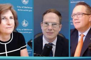 Screenshot of the 2020 Bellevue Downtown Association State of the City. Pictured: Mayor Lynne Robinson, Deputy Mayor Jared Nieuwenhuis and BDA President Patrick Bannon.