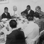 Eddie Cotton, a light heavyweight boxer, sharing a steak dinner with Friends of Youths then Griffin Home for Boysa meal prepared especially for Cottons training for a fight that upcoming week. - Originally published in the Times Valley Bureau, October 31, 1966.