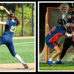 Bellevue fastpitch hurler Rachel Treves fires away during the Wolverines 11-1 victory over Newport on June 7. As of that date, she had a 1.65 ERA and the team finished with an 11-0 record. Bellevue lacrosse player Cameron Bodiford scores one of this three goals in the Wolverines 18-8 senior night win over Juanita on June 10. Photos courtesy of Stephanie Ault Justus