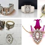 Top: After 20 years her ring needed a new life. Her husband designed the original and she loved the concept so Robin Callahan redesigned it, honouring the original. Bottom: Wedding and engagement rings converted into a sparkling necklace.