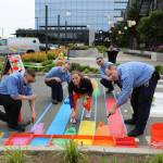 The rainbow team gets to work. Courtesy of Linda Hoffner.