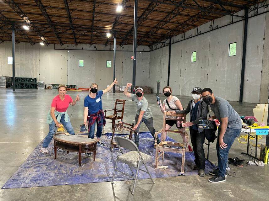 Volunteers at the Furniture Fix-it Fair. From left to right, Nataly Balacci, Xenia Dolovova, Hester Angus, Sarah Berkley, Sal Nauon, Dimitri Pierre-Louis. Photo courtesy of Xenia Dolovova.