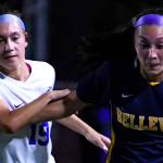 Bellevue junior Lillian McAughan (#3) dribbles the ball against Stadiums #19. Courtesy of Stephanie Ault Justus.