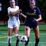 Bellevue junior Lillian McAughan (#3) dribbles the ball against Stadiums #19. Courtesy of Stephanie Ault Justus.