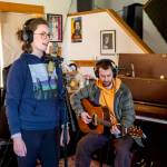 Abby Sill and David Rivers recording the winning song.