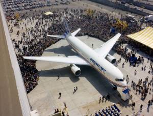 Aug. 4, 1981, was a memorable day for Boeing. The companys first new commercial transport in more than a dozen years, the Boeing 767, rolled out of the Everett, Washington, plant in front of 15,000 onlookers. This widebody airplane was the first of a new generation of Boeing commercial transports designed for the fuel-conscious 1980s. Using the latest technology, the 767 promised to burn 30 percent less fuel than the generation of transports it was replacing. (Courtesy photo)