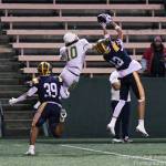 In a battle of the unbeatens, No. 1-seeded Bellevue (12-0) will take on No. 2-seeded ODea (13-0) in the 3A state football final at 7 p.m. on Dec. 6 at University of Washingtons Husky Stadium. During Bellevues 29-13 state semifinal victory over Roosevelt on Nov. 30, Wolverine senior Bryce Smith snags the first of his two second-half interceptions at Seattles Memorial Stadium. Photo courtesy of Stephanie Ault Justus