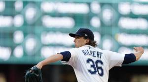Logan Gilbert pitching in the win against Milwaukee. Courtesy photo via Seattle Mariners.