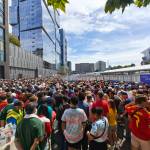 Fans flood to the gates to enter for the Belgium vs. Egypt match at Seattle Stadium.